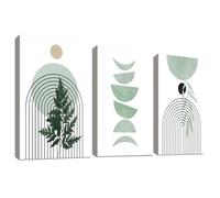 3Pcs Wooden Framed Canvas Wall Art Bohemian Aesthetic Sage Green Canvas Prints Minimalist Abstract Geometric Line Pictures for Living Room Bedroom Dinning Room Hallway Stairs Wall Decor 30x40cm x3pcs