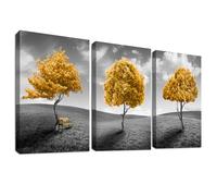 3Pcs Wooden Framed Canvas Wall Art Grey Yellow Tree of Life Painting on Canvas Prints Abstract Autumn Tree Pictures for Living Room Bedroom Bathroom Kitchen Hallway Wall Decor 50x70cm x3pcs