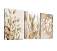 3Pcs Wooden Framed Canvas Wall Art Set Boho Pampas Grass Canvas Prints Nordic Botanical Beige Reeds Floral Painting Pictures for Living Room Bedroom Hallway Stairs Wall Decoration 50x70cm x3pcs