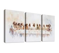 3Pcs Wooden Framed Canvas Wall Art Set Jesus Last Supper Painting on Canvas Prints Christian Twelve Apostle Poster Bible Renaissance Religious Pictures for Living Room Church Wall Decor 30x40 cm x3pcs