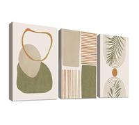3Pcs Wooden Framed Canvas Wall Art Set Sage Green Painting on Canvas Prints Abstract Minimalist Geometric Line Poster Beige Orange Bohemian Pictures for Living Room Bedroom Wall Decor 40x60 cm x3pcs