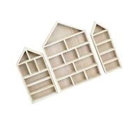 3PCS Wooden House Shape Wall Shelf Miniature Collection Display Cabinet Dust Proof Storage Holder Wooden Medal Storage Shelf