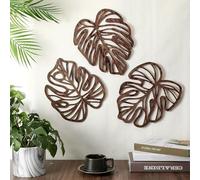 3Pcs Wooden Palm Leaves Wall Decor, Tropical Wall Art, Hawaiian Art Wooden Natural Leaves Plant Wall Decor, Vintage Tropical Plant Plaque for Home Living Room Kitchen Bedroom Bathroom & Garden, Green