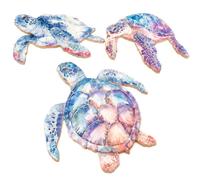 3Pcs Wooden Sea Turtle Wall Decor, Watercolor Turtle Wall Art with Pre-Drilled Holes, Beach Theme Bathroom Decorations,Vintage Turtles Ornaments for Bedroom, Living Room & Garden Fence