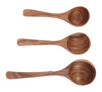 3pcs Wooden Soup Ladle with Hooked Long Handle for Stockpots and Ramen | Natural Wood Finish, Smooth Edges, Hangable Head, Vintage Style for Kitchen Cooking, Outdoor Barbecues