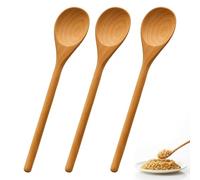 3Pcs Wooden Spoons for Cooking, Long Handle Wooden Spoons, Natural Wood Long Handle Round Spoons, Wooden Cooking Spoon, Reusable Wooden Kitchen Spoons for Eating Mixing Stirring with Box