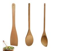 3Pcs Wooden Spoons for Cooking, Long Handle Wooden Utensil Set with Wooden Spoon, Wooden Spatula, Durable Wood Construction for Stirring Hot Soups and Mixing Ingredients, Stir Frying