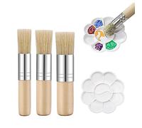 3pcs Wooden Stencil Brush Set With 1 Paint Pad, Natural Bristle Stencil Brush, Paint Wax Brush, Wooden Paint Stencil Brush, Art Painting Brush For Oil Painting, Watercolor Painting