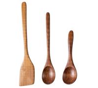 3Pcs Wooden Utensil Set,Large Cooking Wooden Spoon Collection for Stirring Sauces and Soups,Cooking Spoons with Heat Resistant Properties,Daily Meal Preparation and Non-Stick Cookware Protection