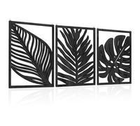 3pcs Wooden Wall Art, Mountains Decor Single Line Minimalist Decor Mountain Wall Art, Abstract Mountain Line Wood Wall Decors Hanging for Living Room Bedroom Bathroom Home Decors (Black Leaves)