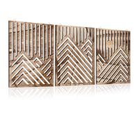 3pcs Wooden Wall Art, Single Line Minimalist Decor Mountain Wall Art, Abstract Mountain Line Wood Wall Decor Hanging for Living Room Bedroom Bathroom Home Decor (Walnut Brown)