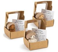 3pcs Worry Bear Hug in a Box, Pocket Bears in Box, Little Bear, Get Well Soon Gifts for Kids, Little Worry Bears with Inspirational Card for Christmas Valentine's Day Gift (White, brown, coffee)