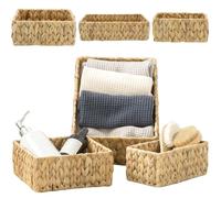 3Pcs Woven Basket, 3 Size Natrual Water Hyacinth Wicker Storage Basket Decorative Rustic Organizer for Home Bathroom Kitchen
