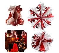 3Pcs Xmas Garlands Decorations, Snowflake Foil Garland Holiday Décor, Ball, Bell Shape Decoration for Outdoor or Indoor Use, Wedding, Valentine's Day Party Supplies | Red/White
