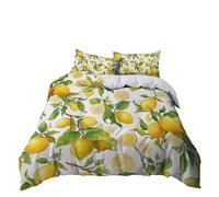3PCS Yellow Bedding Set Plant Fruit Lemon Printed Duvet Cover, Soft & Easy Care Comforter Cover with Zipper Closure, Lightweight Bed Quilt Cover 200x200 cm & 2 Pillowcases