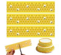 3pcs Yellow Bee Honeycomb Edible Cake Border Strips, 26.67x6.35cm/10.5x2.5in Glutinous Rice Paper Edible Icing Cake Decorations for Summer Bee & Honey Themed Party Supplies