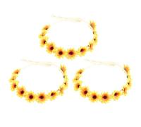3pcs Yellow Floral Headband with Cloth Flowers for Holidays and Photos | Elegant Lightweight Cloth Design, Comfortable Wear, Wedding Flower Garland Style, Hawaii Headpiece for Parties