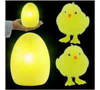 3Pcs Yellow Light-Up Easter Egg & Chick Set, LED Glitter Glow Easter Gifts - Battery-Powered Flashing Chicks, Basket Fillers, Party Favours, Sensory Toys, Fun for Kids & Egg Hunts