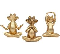 3PCS Yoga Frog Statues - 3.7 Inch Gold Figurines for Home & Office Decor - Modern Desk, Shelf & Table Sculptures - Gifts for Mom & Women