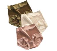 3pcsPremium Satin Ice Silk Moisture-absorbing Panties,High waist seamless butt lift underwear，plus size comfort briefs (E,M)