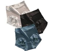 3pcsPremium Satin Ice Silk Moisture-absorbing Panties,High waist seamless butt lift underwear，plus size comfort briefs (B,L)