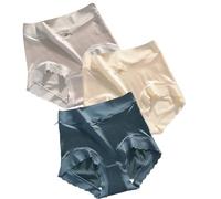 3pcsPremium Satin Ice Silk Moisture-absorbing Panties,High waist seamless butt lift underwear，plus size comfort briefs (C,M)
