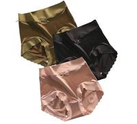 3pcsPremium Satin Ice Silk Moisture-absorbing Panties,High waist seamless butt lift underwear，plus size comfort briefs (F,L)