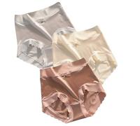 3pcsPremium Satin Ice Silk Moisture-absorbing Panties,High waist seamless butt lift underwear，plus size comfort briefs (D,M)