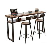 3Piece Bar Table Set with 2 Stools Rustic Brown Breakfast with Builtin Sto Shelf HighTop Dining for Kitchen Smal Pub(140cm/55)