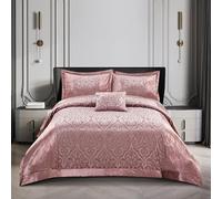 3piece Bedspread Comforter Crushed Velvet With Glittery Border Quilted Bed Throw Bedding Set with 2 Pillow Shams (Pink, King)