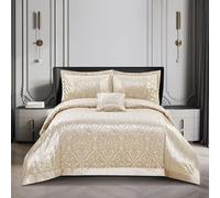 3piece Bedspread Comforter Crushed Velvet With Glittery Border Quilted Bed Throw Bedding Set with 2 Pillow Shams (Beige, Double)