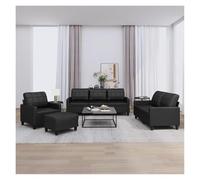 3Piece Faux Leather Sofa Set for Living Room with Cushions StainResistant & Easy to Clean Includes OttomanStylish Schwarz Design