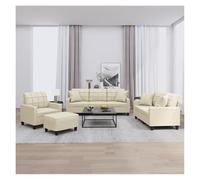 3Piece Faux Leather Sofa Set with Cushions StainResistant & Easy to Clean Modern Living Room Furniture Includes OttomanCreme Color
