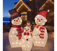 3Piece Lighted Snowman Christmas Decorations Outdoor,Pre Lit Snowman Family with Led Lights, 2D Acrylic SnowmanS Yard Decorations,for Christmas Indoor Outdoor Lighted Holiday Lawn Garden Porch Decor