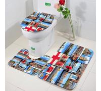 3Piece NonSlip Bath Mat Set Thick Microfiber Shaggy Bathroom Rugs Machine Washable Quick DAbsent Themed Red Tphone Booth & Tower Design