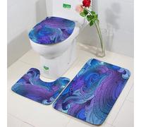 3Piece NonSlip Microfiber Bath Mat Set Thick Shaggy Bathroom Rugs Machine Washable Quick DAbsent Blue Purple Whirls & Intte Patterns