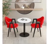 3Piece Round Dining Set with 2 Upholstered PU Chairs Perfect for Office Reception Small Conference Rooms or Kitchen Coffee TablesStylish Negotiation Table and Chair (Leather Styl