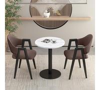 3Piece Round Dining Set with 2 Upholstered PU Chairs Perfect for Office Reception Small Conference Rooms or Kitchen Coffee TablesStylish Negotiation Table and Chair (Cloth Style