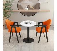 3Piece Round Dining Set with 2 Upholstered PU Chairs Perfect for Office Reception Small Conference Rooms or Kitchen Coffee TablesStylish Negotiation Table and Chair (Leather Styl