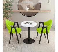 3Piece Round Dining Set with 2 Upholstered PU Chairs Perfect for Office Reception Small Conference Rooms or Kitchen Coffee TablesStylish Negotiation Table and Chair (Leather Styl