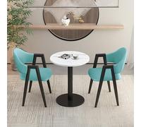3Piece Round Dining Set with 2 Upholstered PU Chairs Perfect for Office Reception Small Conference Rooms or Kitchen Coffee TablesStylish Negotiation Table and Chair (Leather Styl