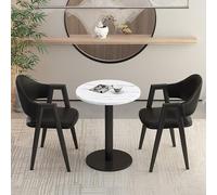 3Piece Round Dining Set with 2 Upholstered PU Chairs Perfect for Office Reception Small Conference Rooms or Kitchen Coffee TablesStylish Negotiation Table and Chair (Leather Styl