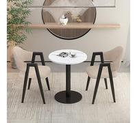 3Piece Round Dining Set with 2 Upholstered PU Chairs Perfect for Office Reception Small Conference Rooms or Kitchen Coffee TablesStylish Negotiation Table and Chair (Leather style