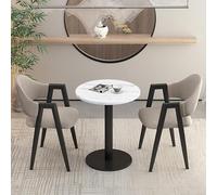 3Piece Round Dining Table Set with 2 Upholstered PU Chairs Ideal for Office Reception Small Conference Rooms Coffee Kitchen Stylish Fabric DesignPerfect for Modern Dining Spaces