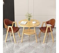3Piece Round Wooden Dining Table Set with Upholstered Chairs for 2 Small Coffee Table Ideal for Home Kitchen Office Reception or NegotiationP60cm