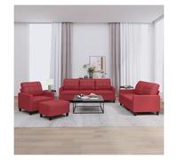 3Piece Sofa Set for Living Room Faux Leather Sofa with Cushions & Ottoman StainResistant Easy to Clean Stylish Weinrot Color Comfortable & Durable Furniture