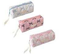3pieces Bow Pencil Case, Cute Pencil Case with Zipper, Portable Bow Makeup Bag, Pink Bowpencil Pouch, Aesthetic Stationery Pouch, Cosmetics Holder Organizer for Skin Care Products, Erasers, Rulers