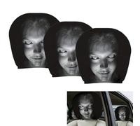 3Pieces Car Headrest Cover, Funny Vehicle Cover, Scary Face Seat Headrest Dust Covers Fully Surrounded, Soft Cars Head Rest Covers Accessories Interior Aesthetic, for Sedan SUV Campers Trailers