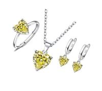 3Pieces Elegant Heart Shaped Cubic Zirconia Jewelry Set Necklace Earrings Rings Lightweight Accessories For Women Stylish Cubic Zirconia Heart Jewelry Trio, One Size, as described, as described