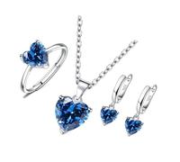 3Pieces Elegant Heart Shaped Cubic Zirconia Jewelry Set Necklace Earrings Rings Lightweight Accessories For Women Stylish Cubic Zirconia Heart Jewelry Trio, One Size, as described, as described